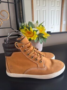 Timberland Tan and Brown Leather High-Top Sneakers